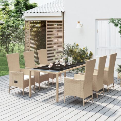 Set comedor de jardín 7 pzas con cojines ratán sintético beige vidaXL
