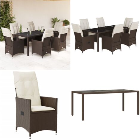 Set comedor de jardín 7 pzas con cojines ratán sintético marrón - Sillas de jardín - Mesa de jardín