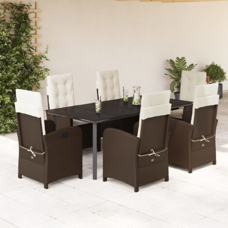 Set comedor de jardín 7 pzas con cojines ratán sintético marrón vidaXL