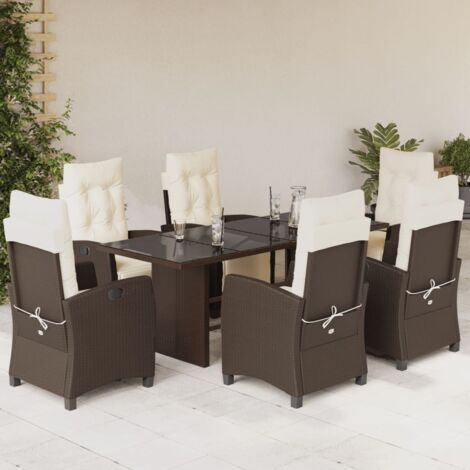 Set comedor de jardín 7 pzas con cojines ratán sintético marrón vidaXL