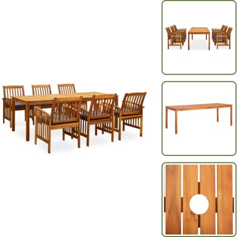 Set comedor de jardín 7 pzas  Conjunto de muebles de jardín  y cojines madera maciza de acacia ES95975A