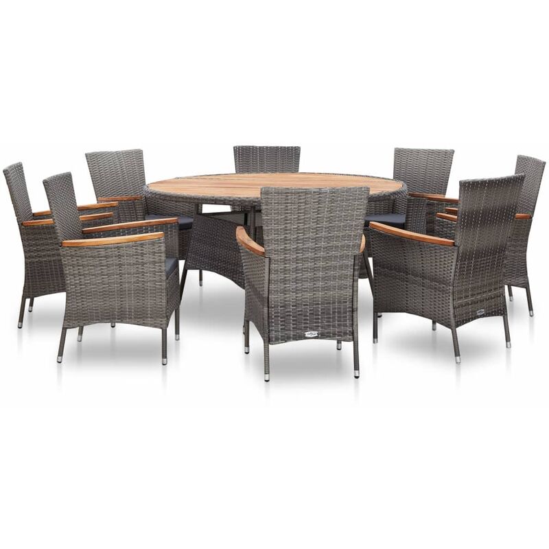 

Set comedor de jardín 9 piezas ratán sintético y madera gris