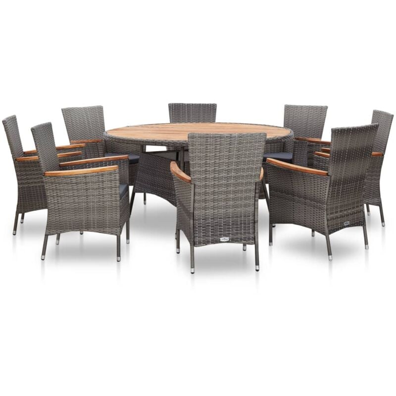 

Set comedor de jardín 9 piezas ratán sintético y madera gris - Gris - Vidaxl
