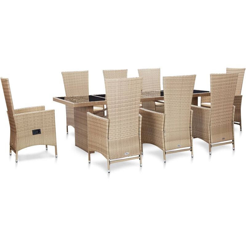 

Set comedor de jardín 9 piezas y cojines ratán sintético beige