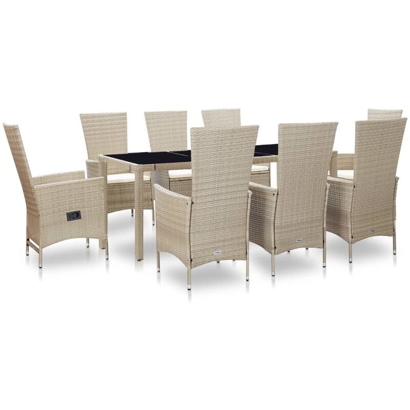 

Set comedor de jardín 9 piezas y cojines ratán sintético beige