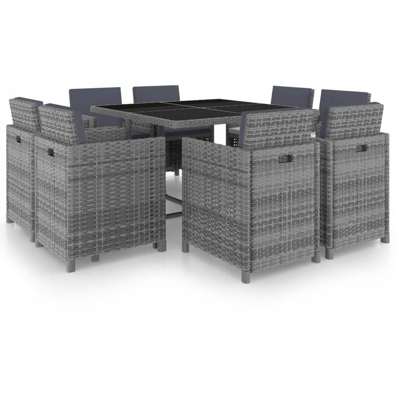 

Set comedor de jardin 9 piezas y cojines ratan sintetico gris