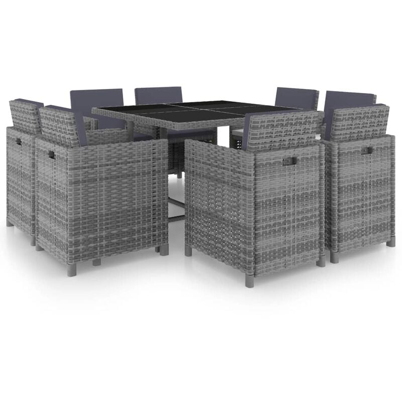 

Set comedor de jardín 9 piezas y cojines ratán sintético gris - Antracita - Vidaxl
