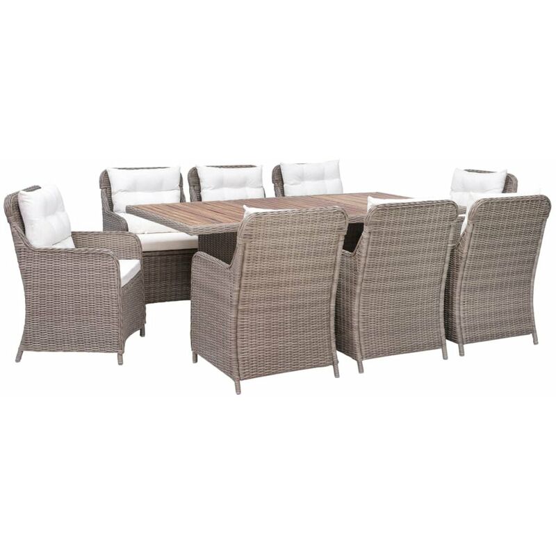 

Happyshopping - Set comedor de jardin 9 piezas y cojines ratan sintetico marron