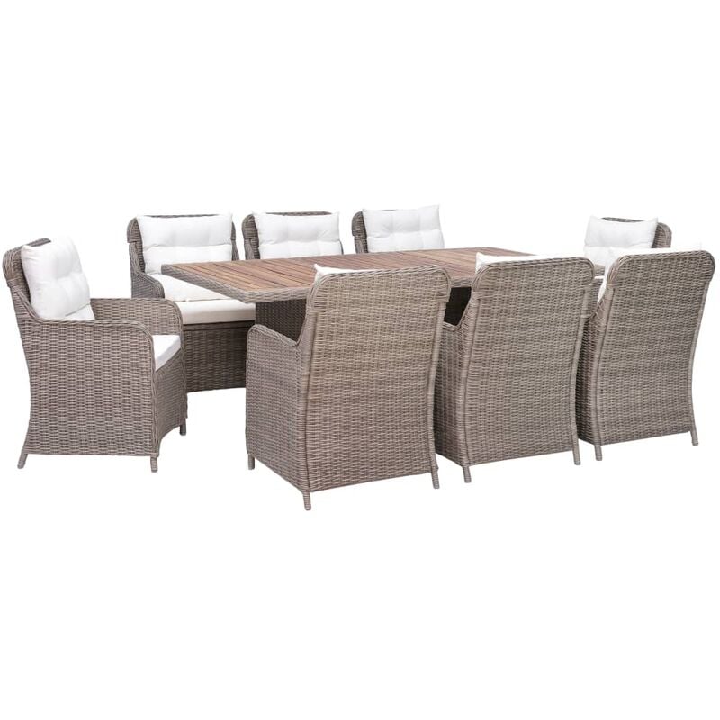 

Set comedor de jardín 9 piezas y cojines ratán sintético marrón