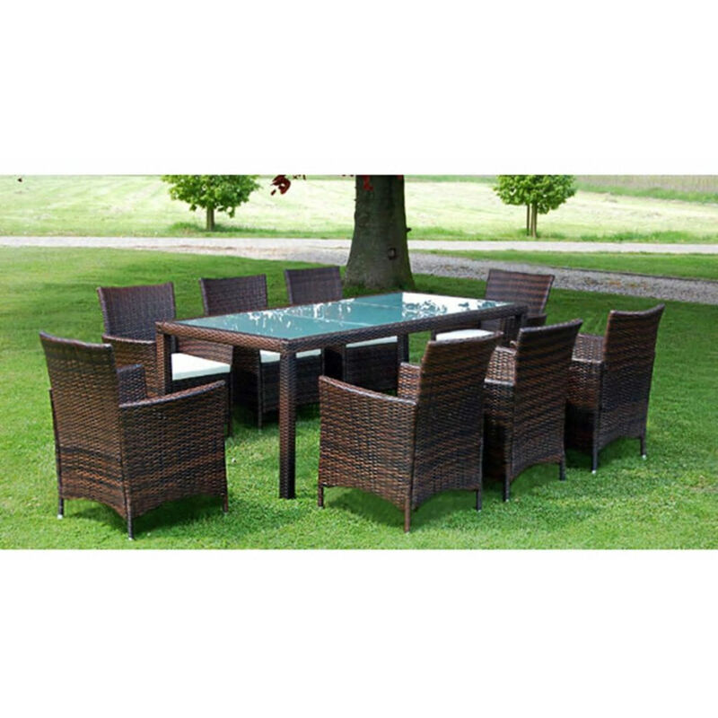 

Set comedor de jardin 9 piezas y cojines ratan sintetico marron