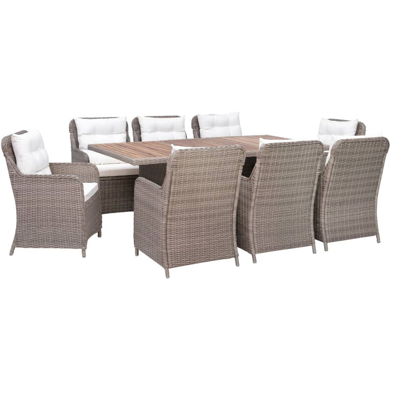 

Set comedor de jardin 9 piezas y cojines ratan sintetico marron