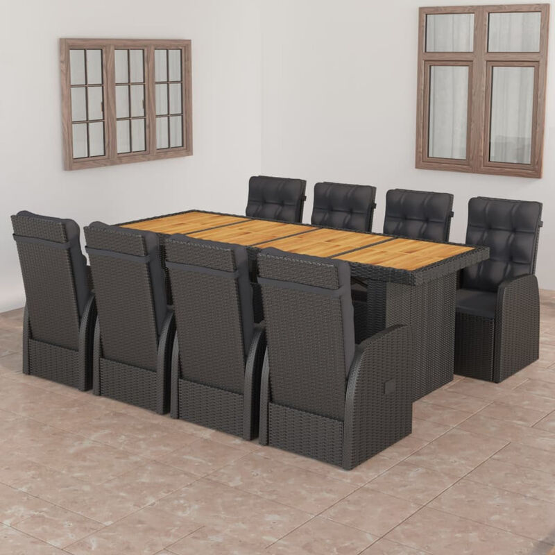 

Set comedor de jardin 9 piezas y cojines ratan sintetico negro