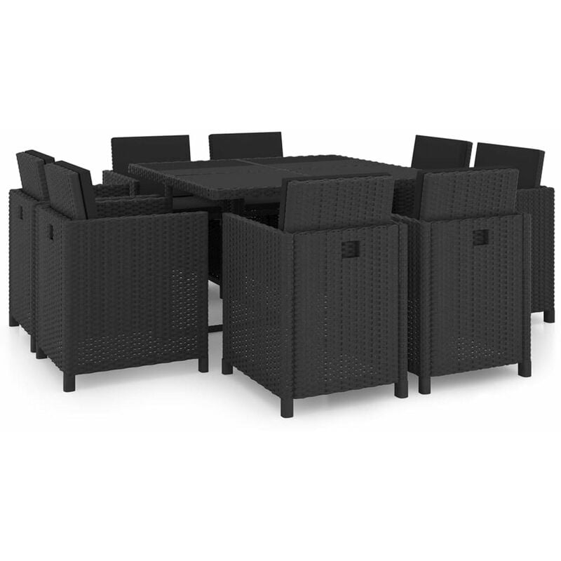 

Set comedor de jardin 9 piezas y cojines ratan sintetico negro