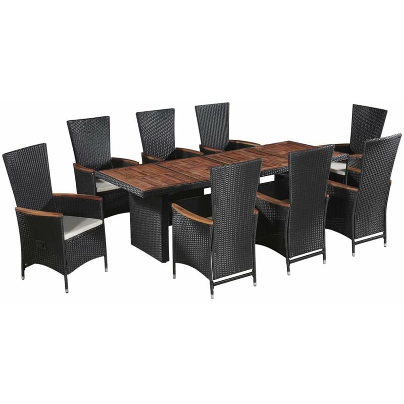 

Happyshopping - Set comedor de jardin 9 piezas y cojines ratan sintetico negro