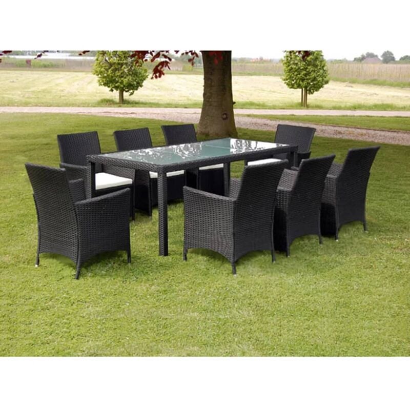 

Set comedor de jardín 9 piezas y cojines ratán sintético negro
