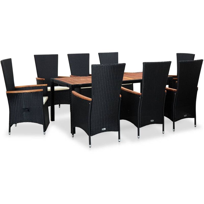 

Set comedor de jardín 9 piezas y cojines ratán sintético negro