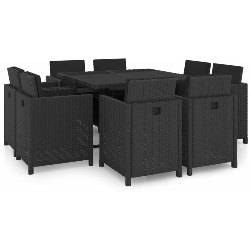 

Set comedor de jardín 9 piezas y cojines ratán sintético negro