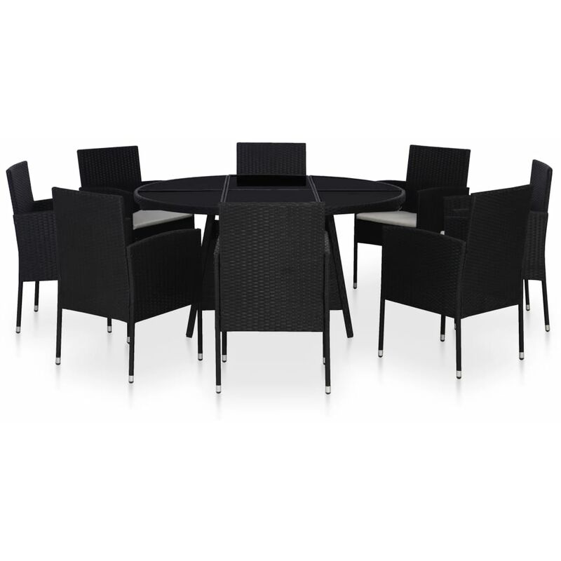 

Set comedor de jardín 9 piezas y cojines ratán sintético negro