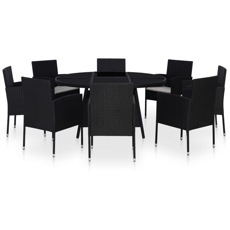 

Set comedor de jardín 9 piezas y cojines ratán sintético negro - Negro - Vidaxl