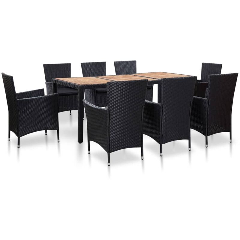 

Set comedor de jardín 9 piezas y cojines ratán sintético negro - Negro - Vidaxl