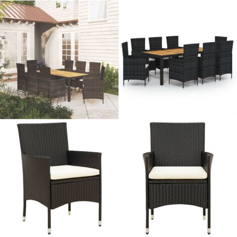 Set comedor de jardín 9 piezas y cojines ratán sintético negro - Muebles de jardín - Sillas de jardín