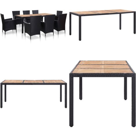 Set comedor de jardín 9 piezas y cojines ratán sintético negro - Ratán sintético - Cojines para jardín