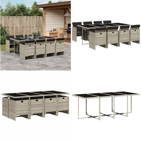 Set comedor de jardín 9 pzas cojines ratán sintético gris claro - Sillas de jardín - Cojines para sillas