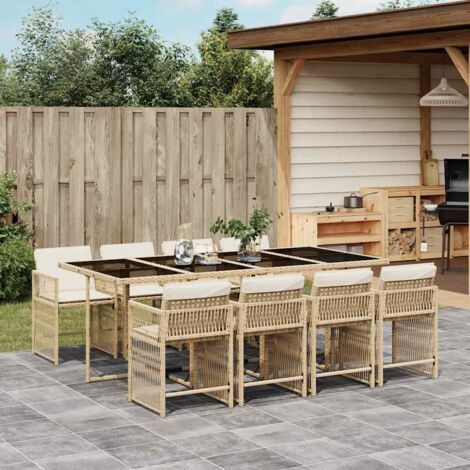 Set comedor de jardín 9 pzas con cojines ratán sintético beige