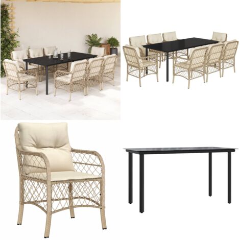 Set comedor de jardín 9 pzas con cojines ratán sintético beige - Muebles de exterior - Sillas de jardín