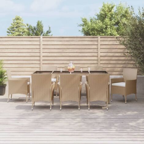 Set comedor de jardín 9 pzas con cojines ratán sintético beige vidaXL