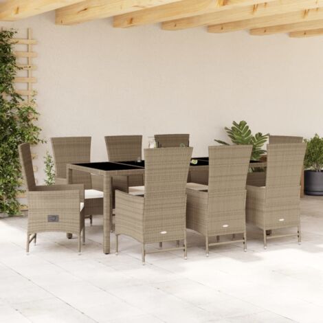 Set comedor de jardín 9 pzas con cojines ratán sintético beige vidaXL