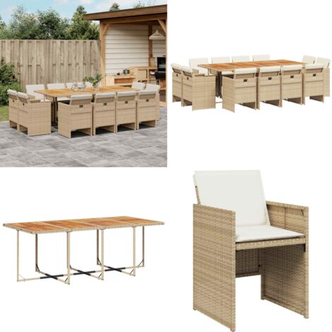 Set comedor de jardín con cojines 13 pzas ratán sintético beige - Sillas de jardín - Cojines para sillas