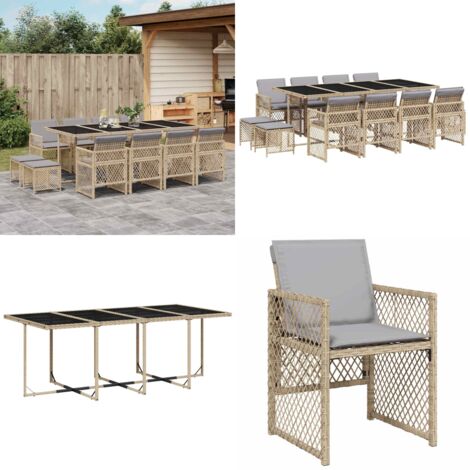 Set comedor de jardín con cojines 13 pzas ratán sintético beige - Sillas de jardín - Cojines para sillas