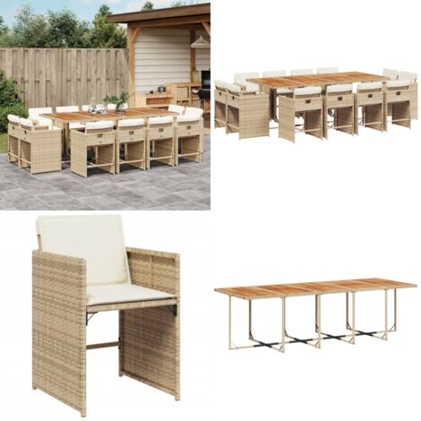 Set comedor de jardín con cojines 13 pzas ratán sintético beige - Sillas de jardín - Cojines para sillas