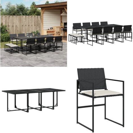 Set comedor de jardín con cojines 13 pzas ratán sintético negro - Sillas de jardín - Cojines para jardín