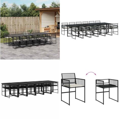 Set comedor de jardín con cojines 13 pzas ratán sintético negro - Sillas de jardín - Cojines para jardín