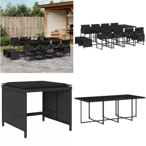 Set comedor de jardín con cojines 13 pzas ratán sintético negro - Sillas de jardín - Cojines para sillas