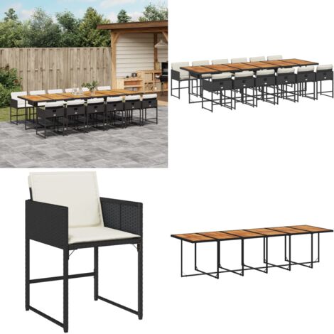 Set comedor de jardín con cojines 13 pzas ratán sintético negro - Sillas de jardín - Cojines para sillas