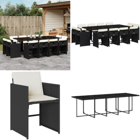 Set comedor de jardín con cojines 13 pzas ratán sintético negro - Sillas de jardín - Cojines para sillas