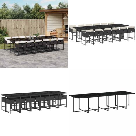 Set comedor de jardín con cojines 13 pzas ratán sintético negro - Sillas de jardín - Cojines para sillas