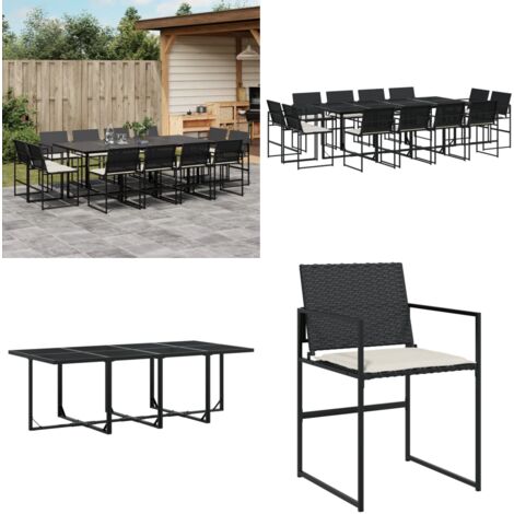 Set comedor de jardín con cojines 13 pzas ratán sintético negro - Sillas de jardín - Cojines para sillas