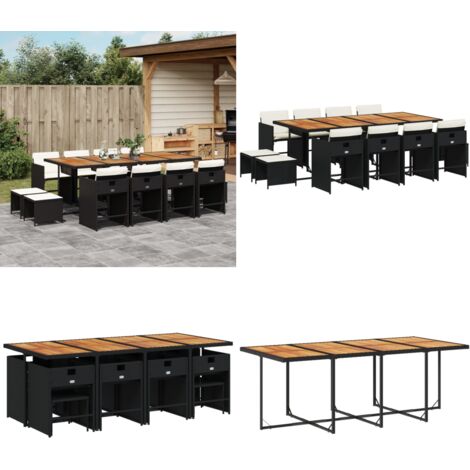 Set comedor de jardín con cojines 13 pzas ratán sintético negro - Sillas de jardín - Cojines para sillas