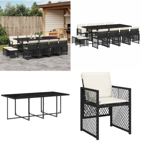 Set comedor de jardín con cojines 13 pzas ratán sintético negro - Sillas de jardín - Cojines para sillas
