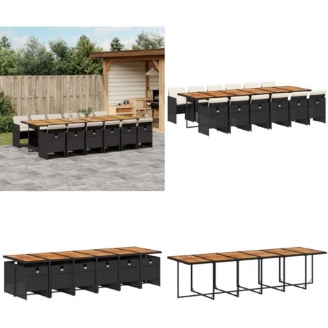 Set comedor de jardín con cojines 13 pzas ratán sintético negro - Sillas de jardín - Cojines para sillas
