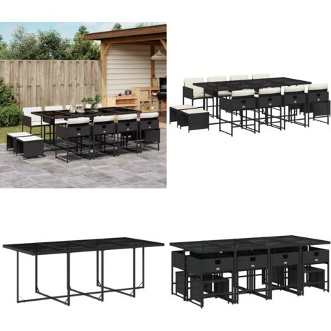 Set comedor de jardín con cojines 13 pzas ratán sintético negro - Sillas de jardín - Cojines para sillas