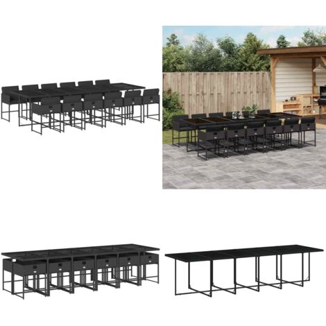 Set comedor de jardín con cojines 13 pzas ratán sintético negro - Sillas de jardín - Cojines para sillas