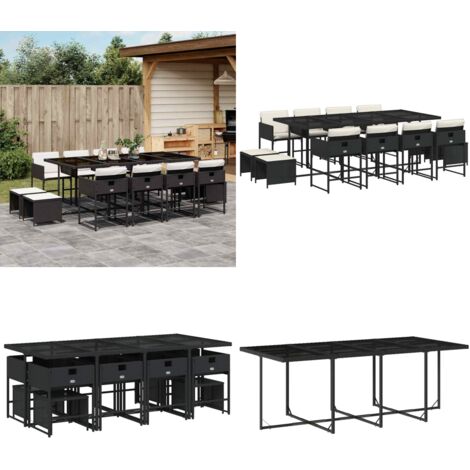 Set comedor de jardín con cojines 13 pzas ratán sintético negro - Sillas de jardín - Cojines para sillas