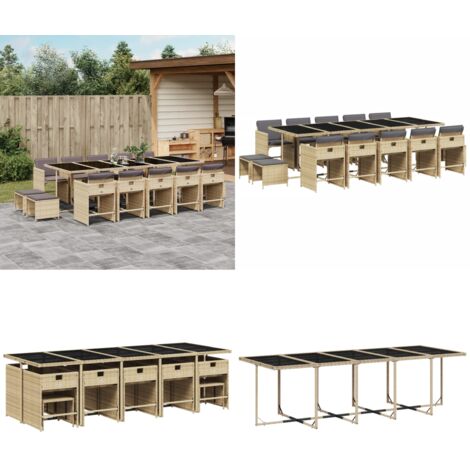 Set comedor de jardín con cojines 15 pzas ratán sintético beige - Sillas de jardín - Cojines para sillas
