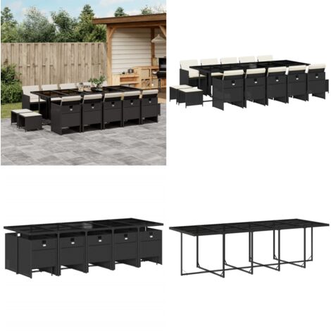 Set comedor de jardín con cojines 15 pzas ratán sintético negro - Sillas de jardín - Cojines para sillas