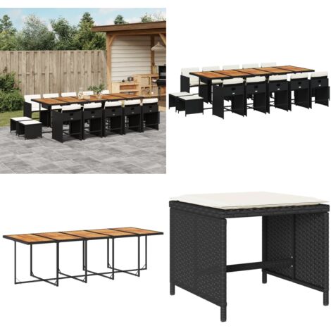 Set comedor de jardín con cojines 15 pzas ratán sintético negro - Sillas de jardín - Cojines para sillas